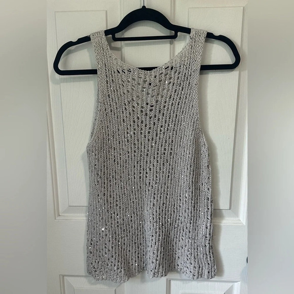 NWT Eileen Fisher Silver Sequin Chainmail Mesh Tank. Size PL. - Picture 4 of 6